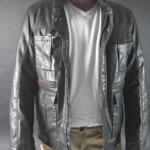 GUESS Men’s Leather Utility Jacket – Classic & Rugged